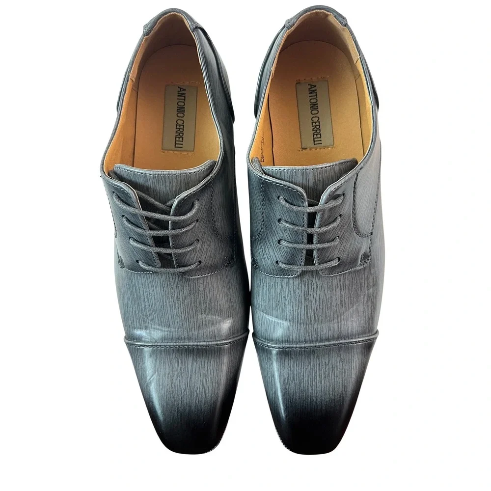 Antonio Cerrelli Mens Gray Ombre Wood Grain Cap Toe Derby Shoes 6782 Size‎ 10
